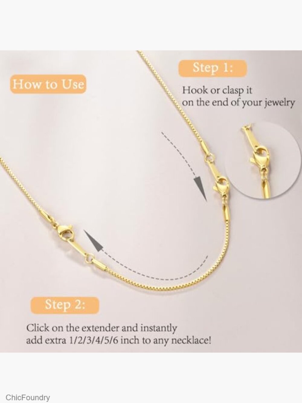 6 Piece Gold Plated Necklace Extender Set Box Cable Chain 1-6 Inch - Picture 6 of 7
